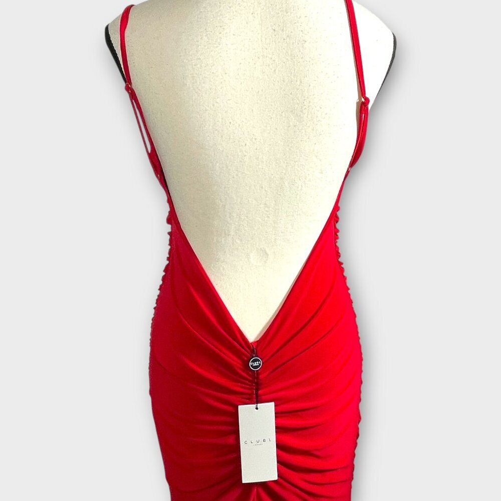 Club L London Adele Backless Ruched Fishtail Cami Maxi Dress Red Scarlet NWT - Picture 4 of 14